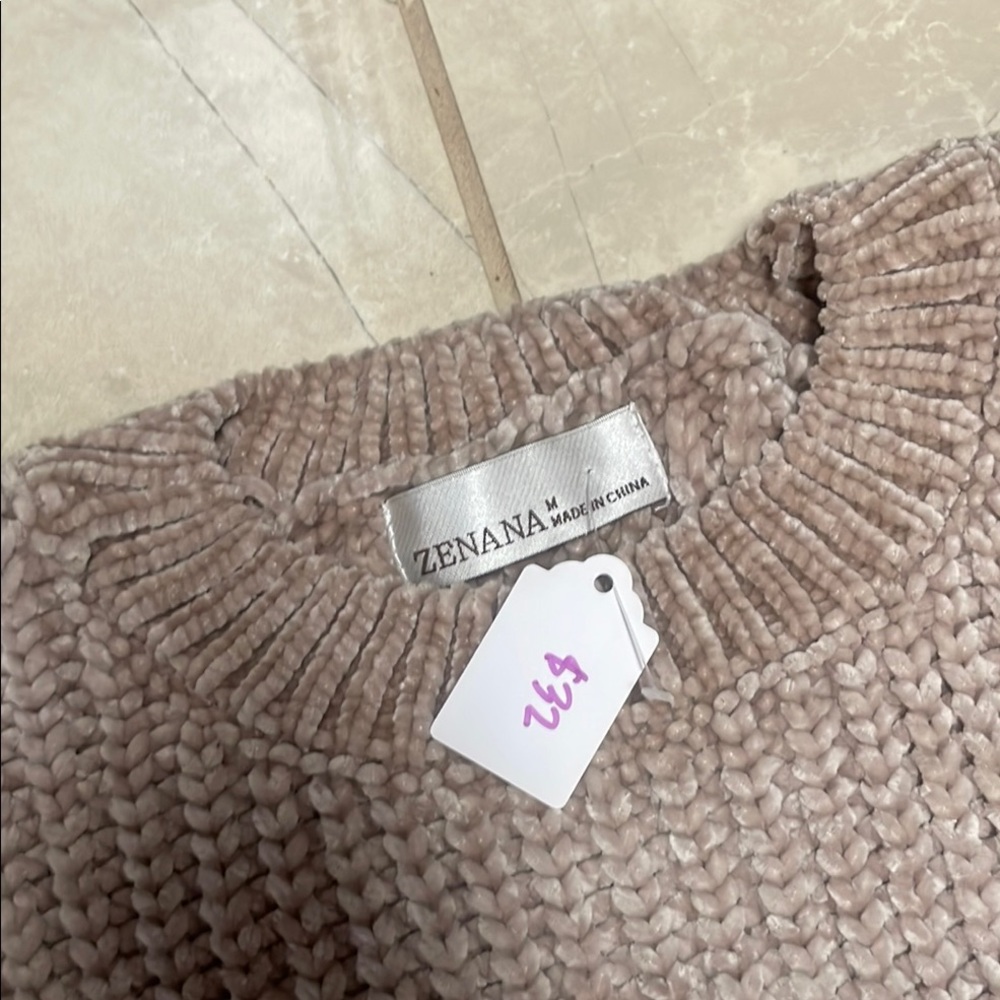 Zenana Outfitters Cozy V-Neck Sweater in Taupe Super Soft Crop - Picture 3 of 5